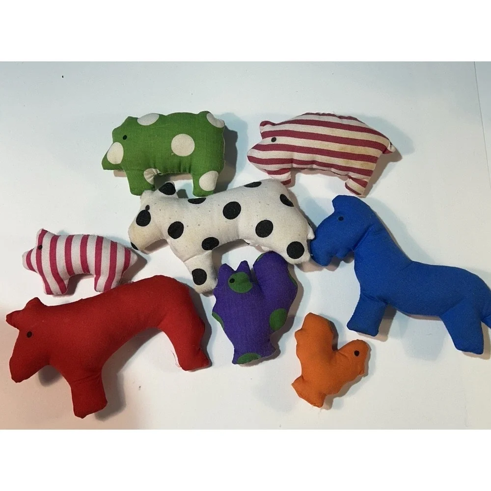 Vintage IKEA Soft Toy Barn Carrying Bag with Plush Animals Cow Pig Set Retired